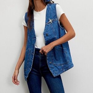 We The Free Valerie Vest blue denim size large
